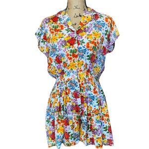 Vintage 80’s Blue Cabana Floral Romper Size Small